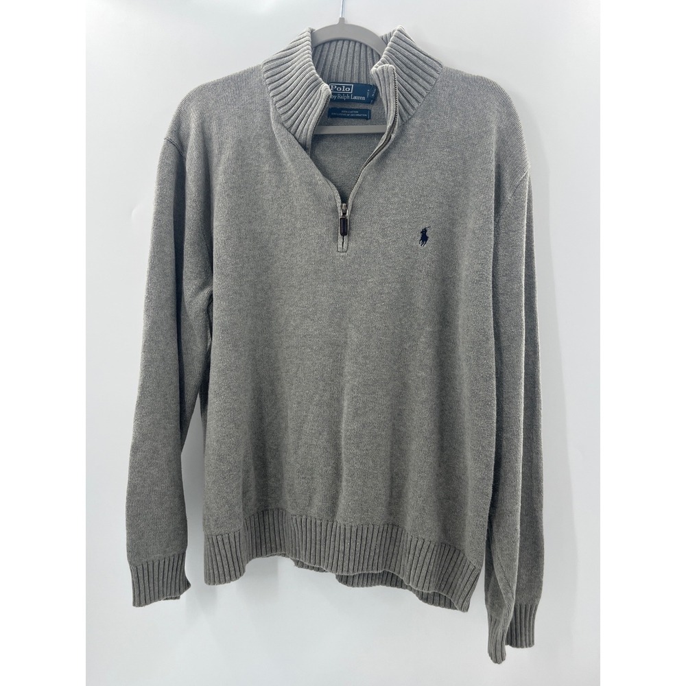 PoloRalph Lauren Mens XL Gray 100% Cotton Quarter Zip Pullover Sweater Pony Logo